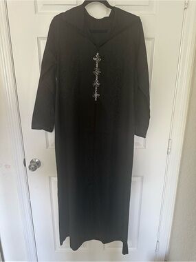 Black Long Sleeve Embroidered Maxi Dress jelaba